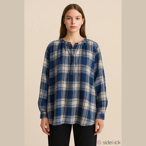 ANTIQUITES ICHI NAVY CHECK PATTERN Button-Up Shirt